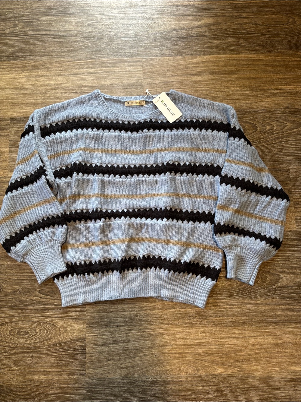 Classic Striped Crewneck Sweater - Light Blue/Black/Tan